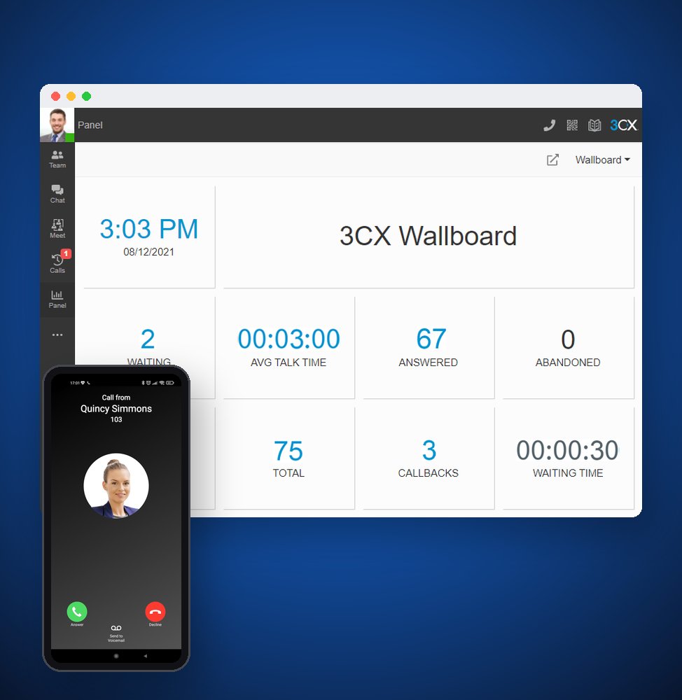 3CX call center wallboard with caller ID on a mobile phone