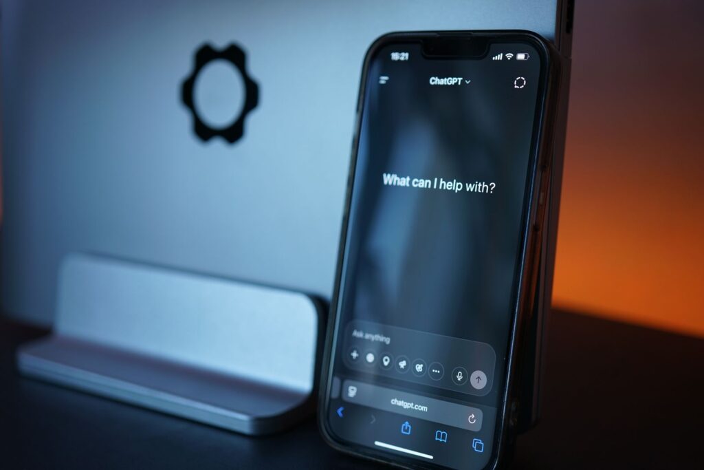 Smartphone showing an AI assistant chat prompt